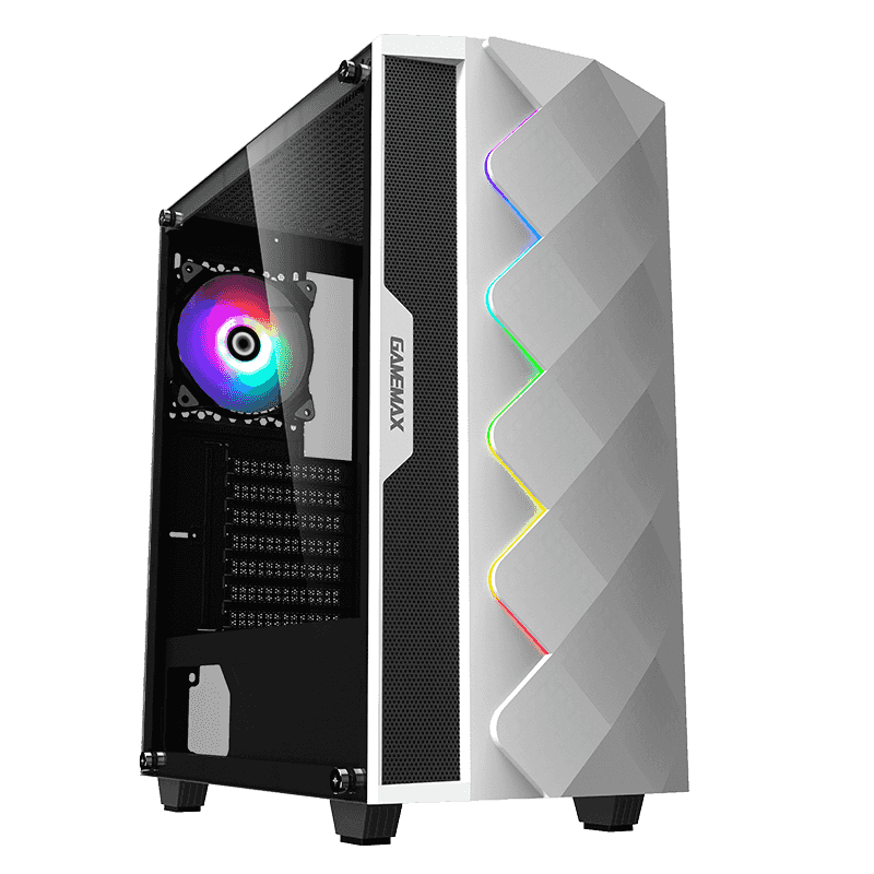Vỏ máy vi tính GAMEMAX Diamond - Mầu Trắng  - LED Strips - 1 Fan rainbow
