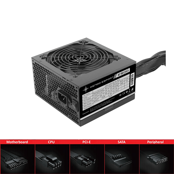 Nguồn máy tính KENOO ESPORT E500 (Fan12) - Mầu Đen  - Cáp dẹt