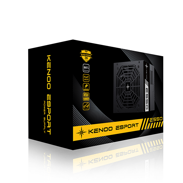 Nguồn máy tính KENOO ESPORT E550 (Fan12) - Mầu Đen  - Cáp dẹt - (Hộp box)