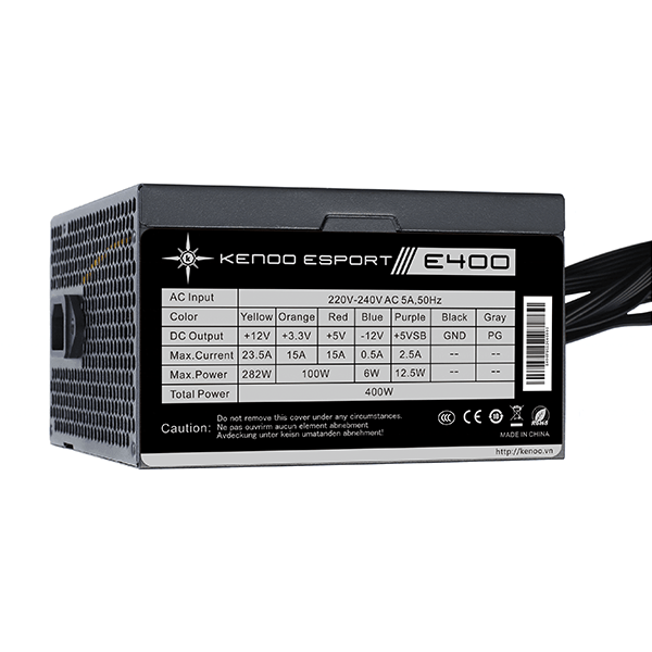 Nguồn máy tính KENOO ESPORT E400 (Fan12) - Mầu Đen  - Cáp dẹt