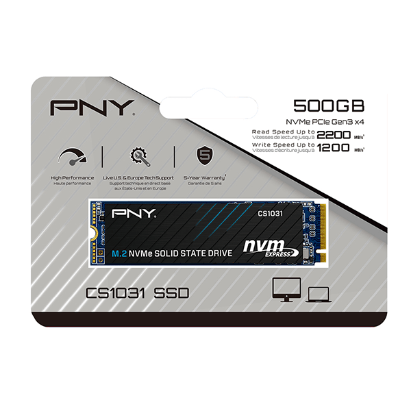 Ổ cứng SSD PNY CS1031 500GB M.2 2280 PCIe NVMe Gen 3x4 (Đọc 2200MB/s - Ghi 1200MB/s)