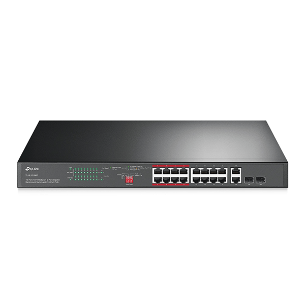 Switch TP-Link TL-SL1218MP 16 cổng 10/100 Mbps + 2 cổng Gigabit với 16 cổng PoE+