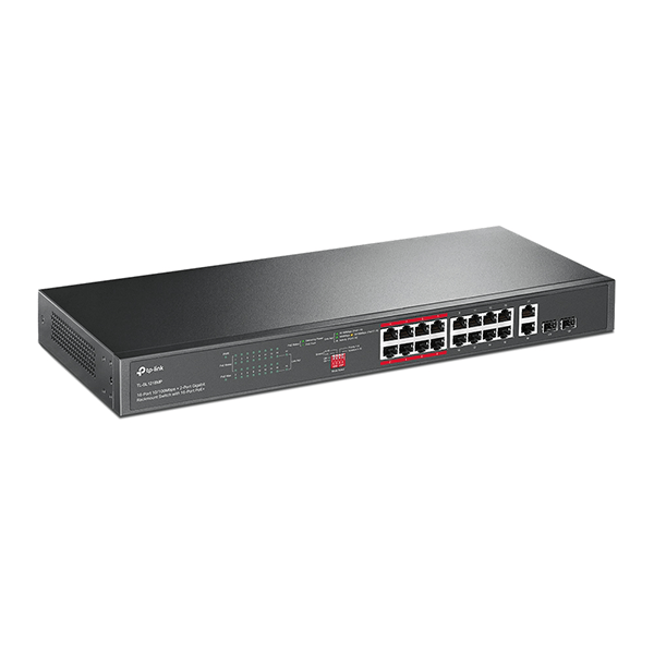 Switch TP-Link TL-SL1218MP 16 cổng 10/100 Mbps + 2 cổng Gigabit với 16 cổng PoE+