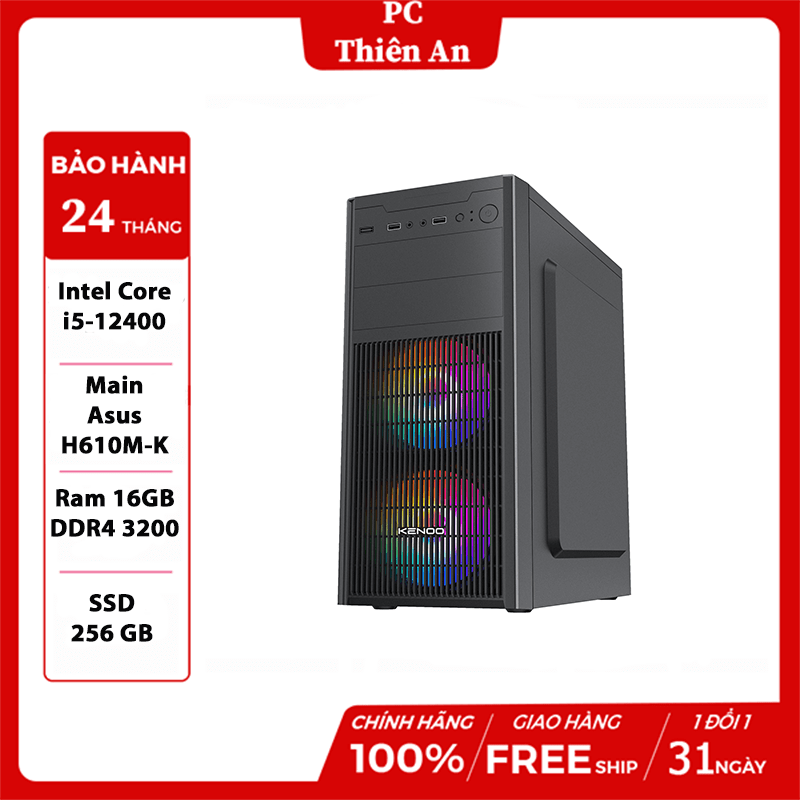 Máy tính để bàn lắp ráp PC i5 12400 / Ram 16G PNY / SSD 256Gb / Kenoo Esport E450