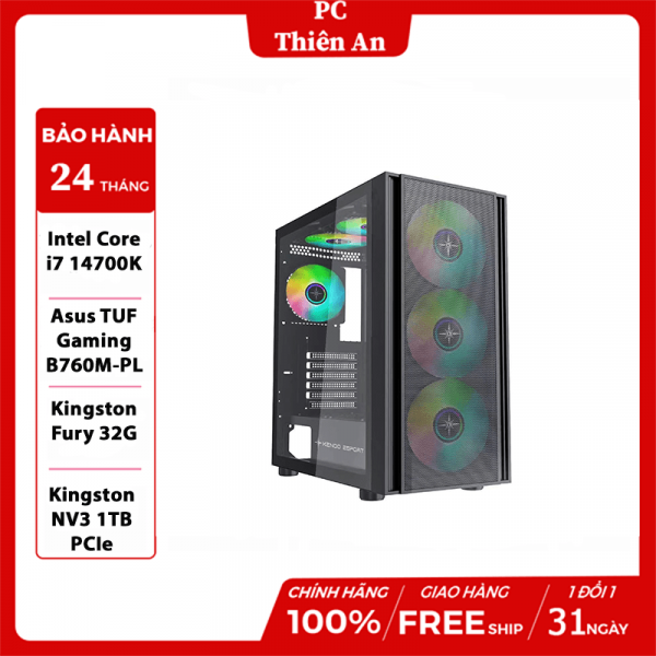 Máy tính đồ họa lắp ráp PC i7 14700K / Ram 32G Kingston / SSD 1Tb NVMe / NVIDIA T1000 8GB GDDR6