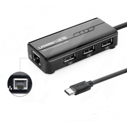 Cáp chuyển Ugreen USB-C (Type C) sang Lan + 3 cổng USB2.0