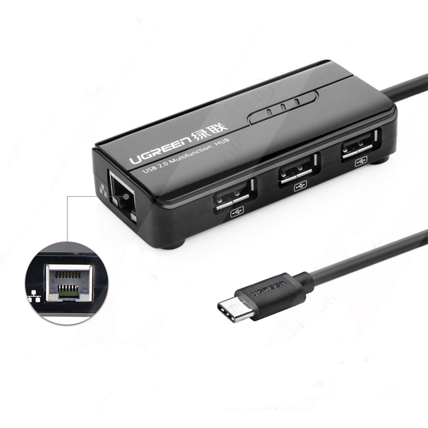 Cáp chuyển Ugreen USB-C (Type C) sang Lan + 3 cổng USB2.0